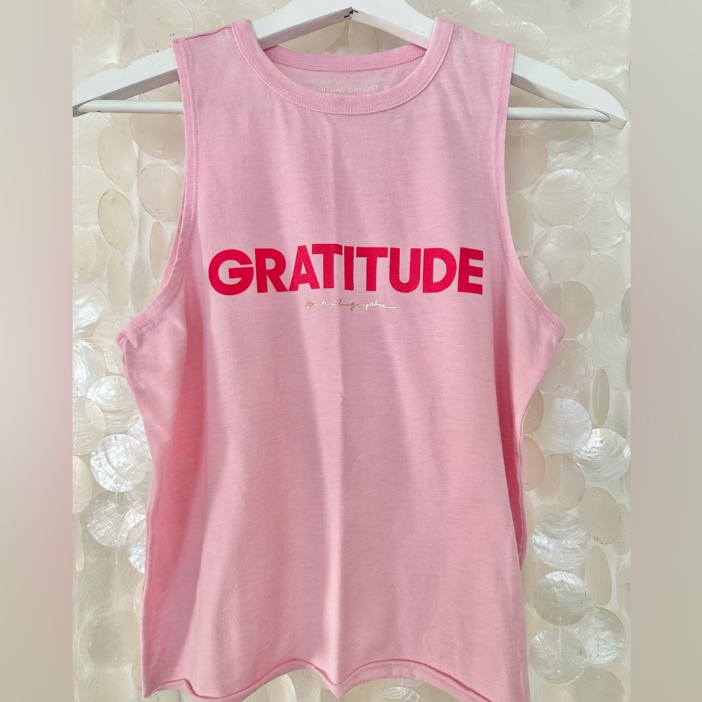 Spiritual Gangster “Gratitude” 💖 Pink Muscle Tank, Hip length, Women’s XS EUC!